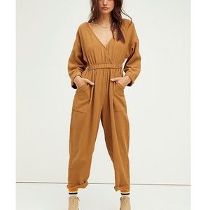 Free People Simply the Best cotton Jumpsuit peach